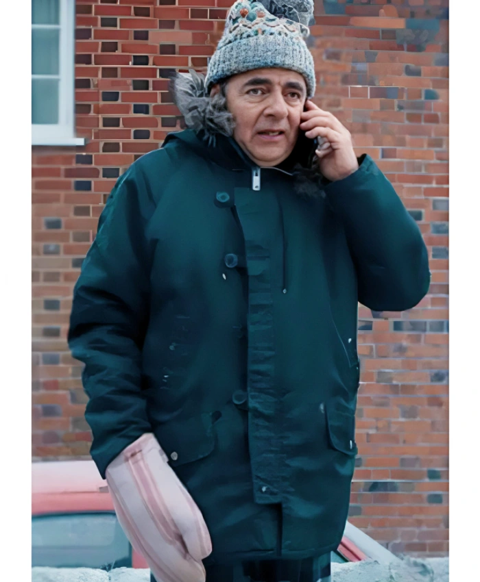 Trevor Bingley TV Series Man Vs Baby 2025 Rowan Atkinson Coat