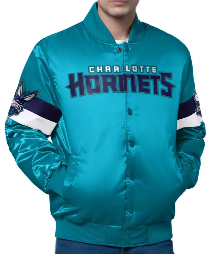 Triple Option Charlotte Hornets Teal Full Snap Varsity Satin Jacket