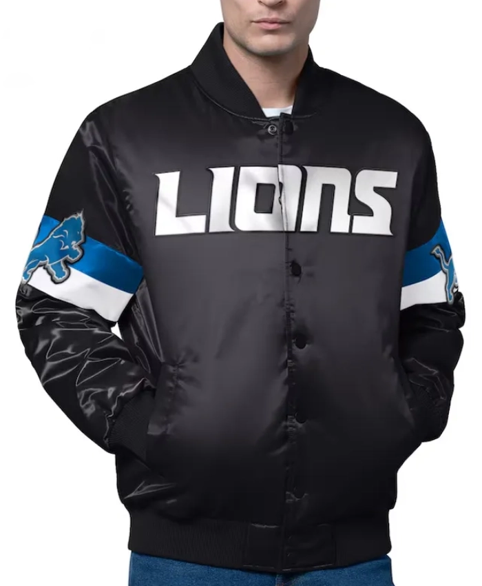 Triple Option Detroit Lions Full Snap Varsity Satin Jacket