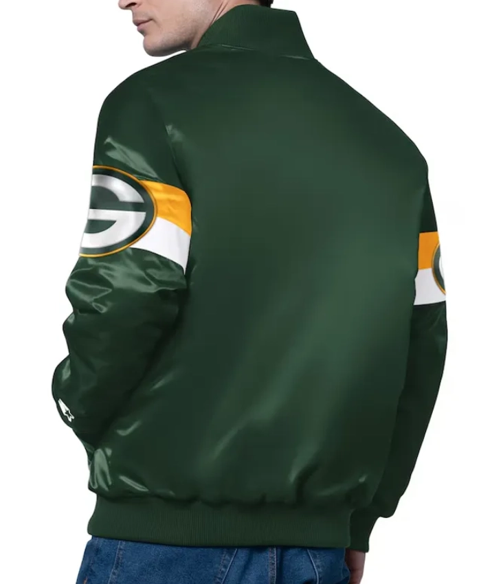 Triple Option Green Bay Packers Full Snap Varsity Green Satin Jacket