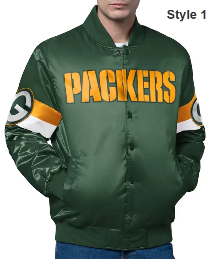 Triple Option Green Bay Packers Full Snap Varsity Satin Jacket