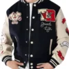 True Religion Sliced Black Letterman Varsity Jacket