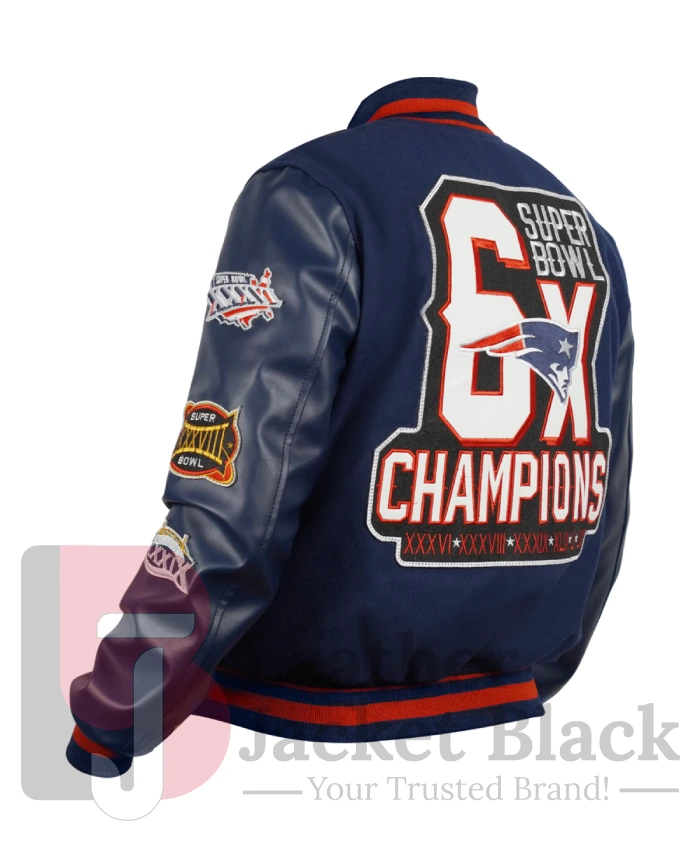 Unisex New England Patriots 6X Super Bowl Champions Navy Blue Varsity Jacket