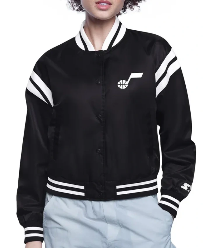 Utah Jazz Printed Logo Satin Varsity Jacket