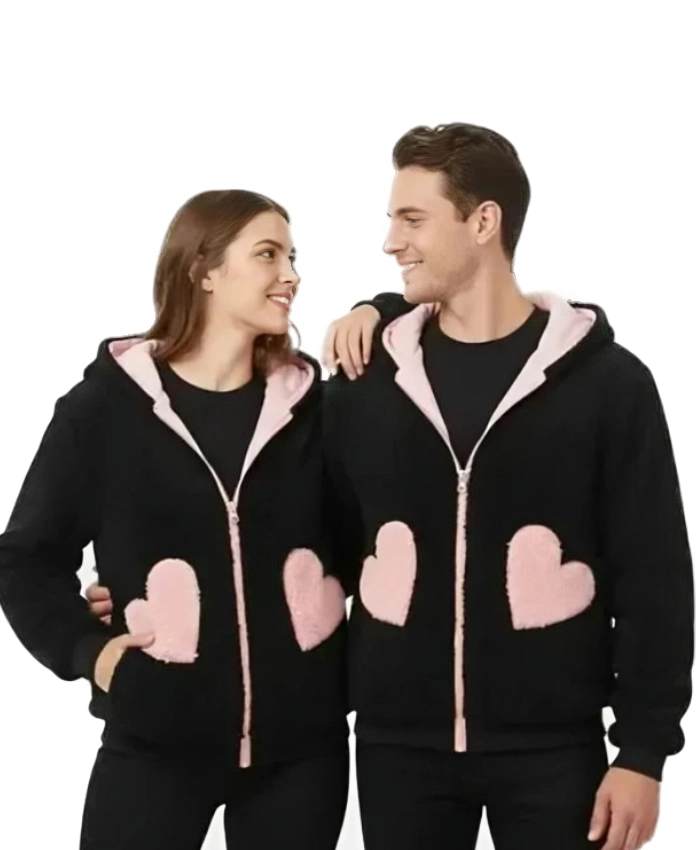 Valentine Day Couples Matching Pink Hearts Hoodie