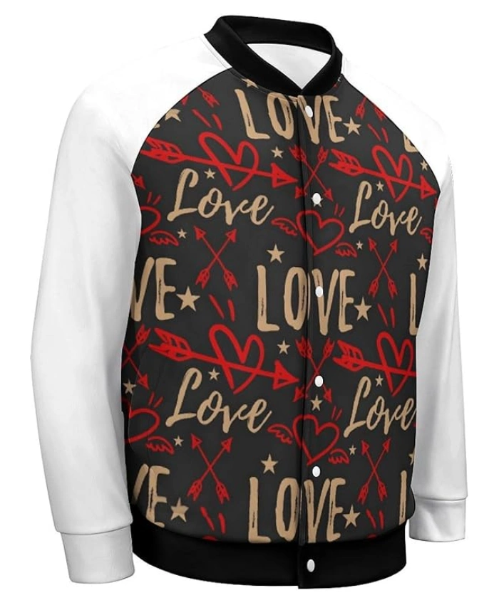 Valentine Love Pattern Baseball Jacket - Image 3