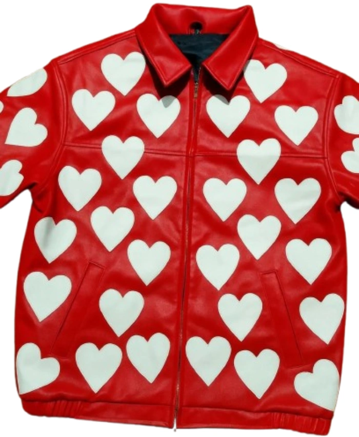 Valentines Heart Printed Leather Jacket