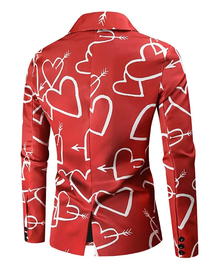 Valentines Day Hearts Printed Red Blazer - Image 2