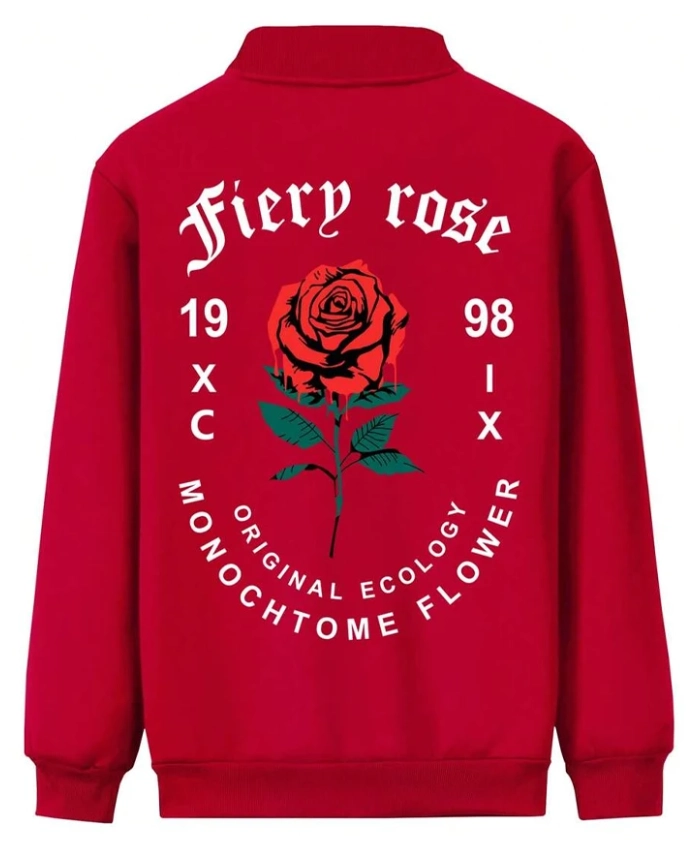 Valentine’s Day Romantic Rose and Slogan Print Jacket