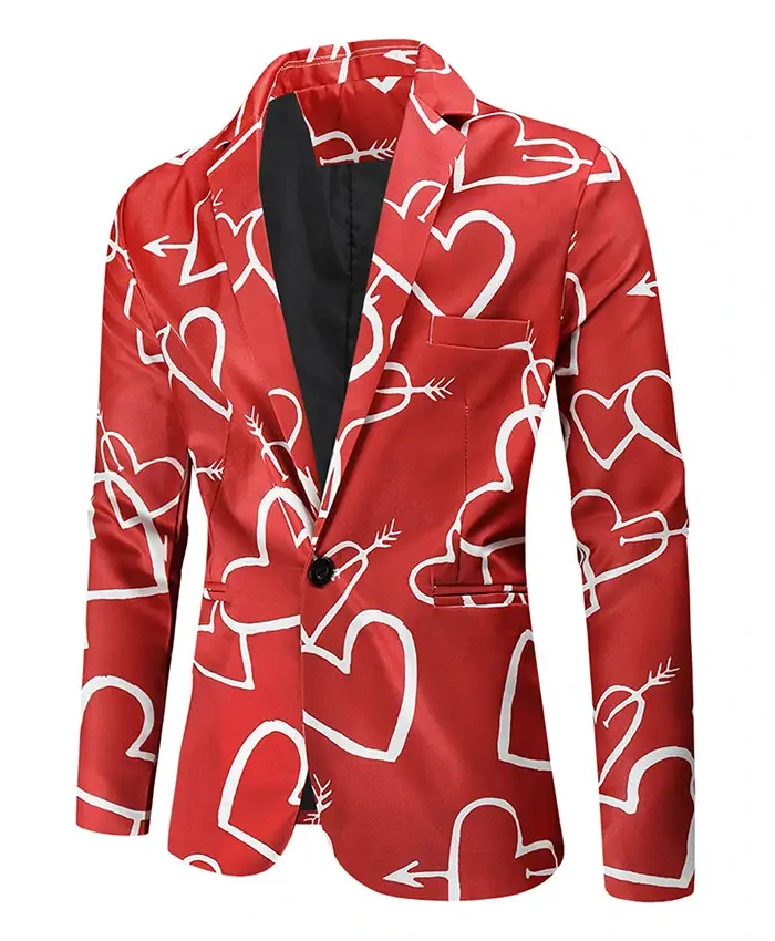 Valentines Day Hearts Printed Red Blazer