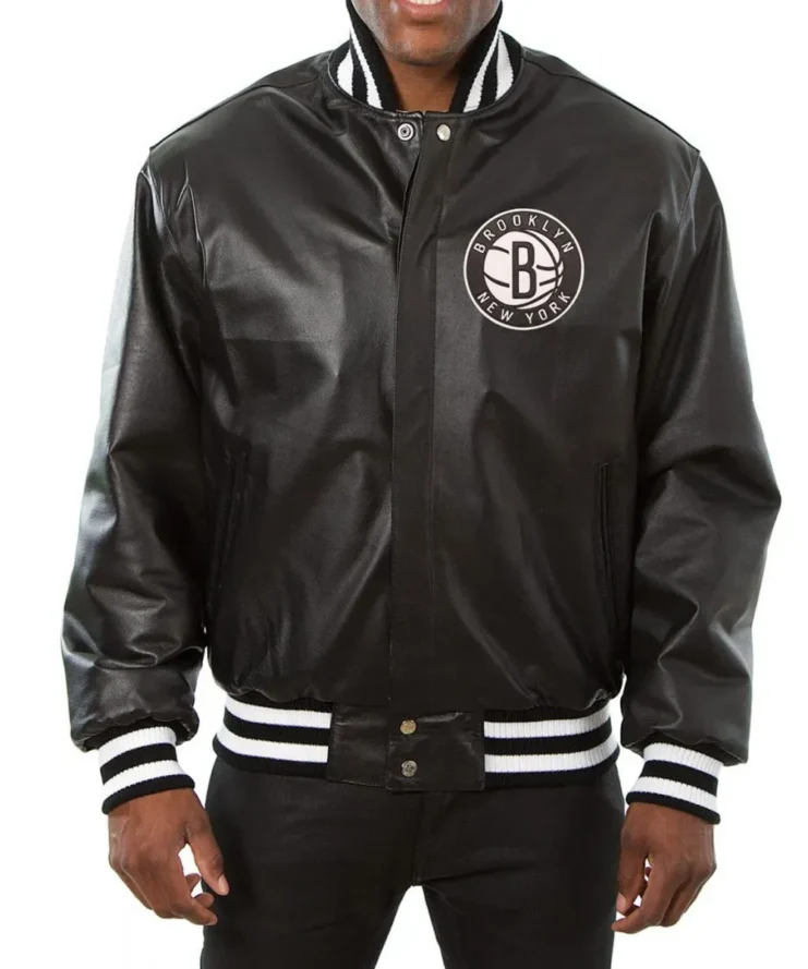 Varsity Brooklyn Nets Black Leather Jacket