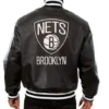 Varsity Brooklyn Nets Black Leather Jacket Back