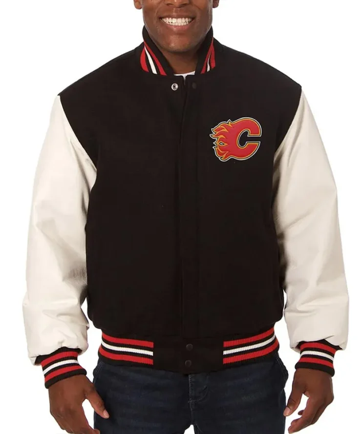 Varsity Calgary Flames Black And White Two Tone Jacket