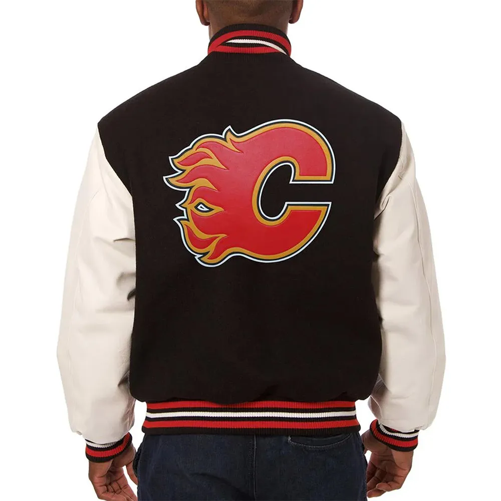 Varsity Calgary Flames Black And White Two Tone Jacket Back