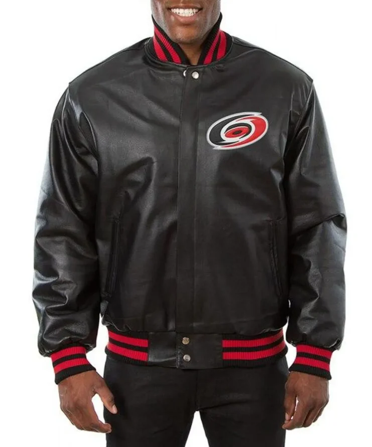 Varsity Carolina Hurricanes Black Leather Jacket