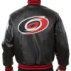 Varsity Carolina Hurricanes Black Leather Jacket Back