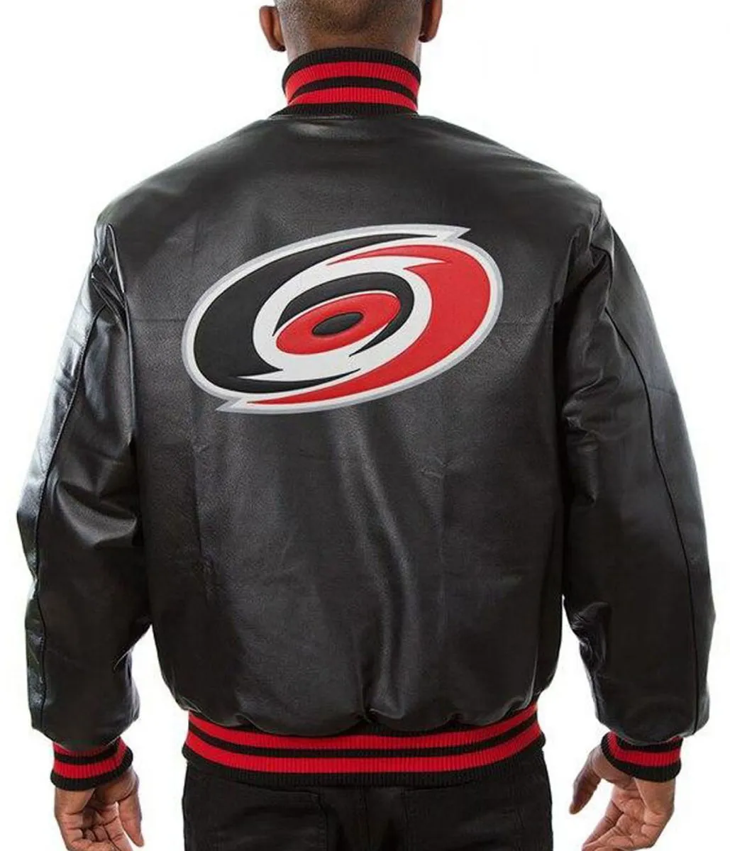 Varsity Carolina Hurricanes Black Leather Jacket Back