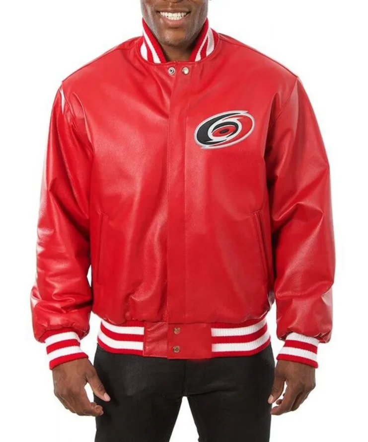Varsity Carolina Hurricanes Red Leather Jacket