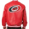 Varsity Carolina Hurricanes Red Leather Jacket Back