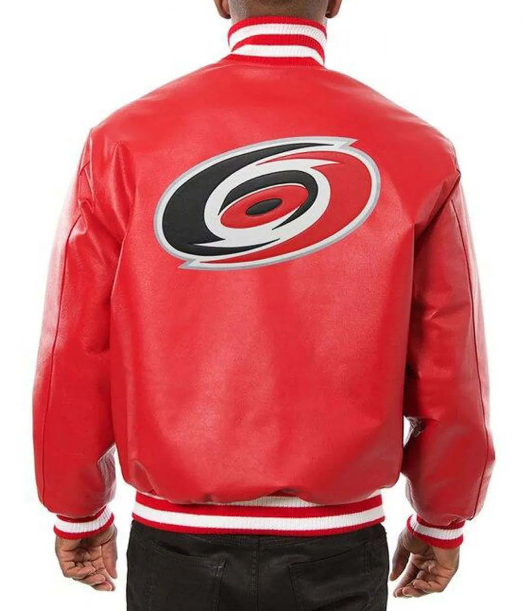 Varsity Carolina Hurricanes Red Leather Jacket Back