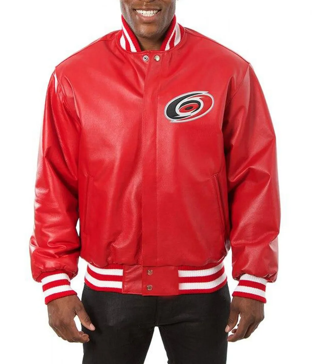 Varsity Carolina Hurricanes Red Leather Jacket
