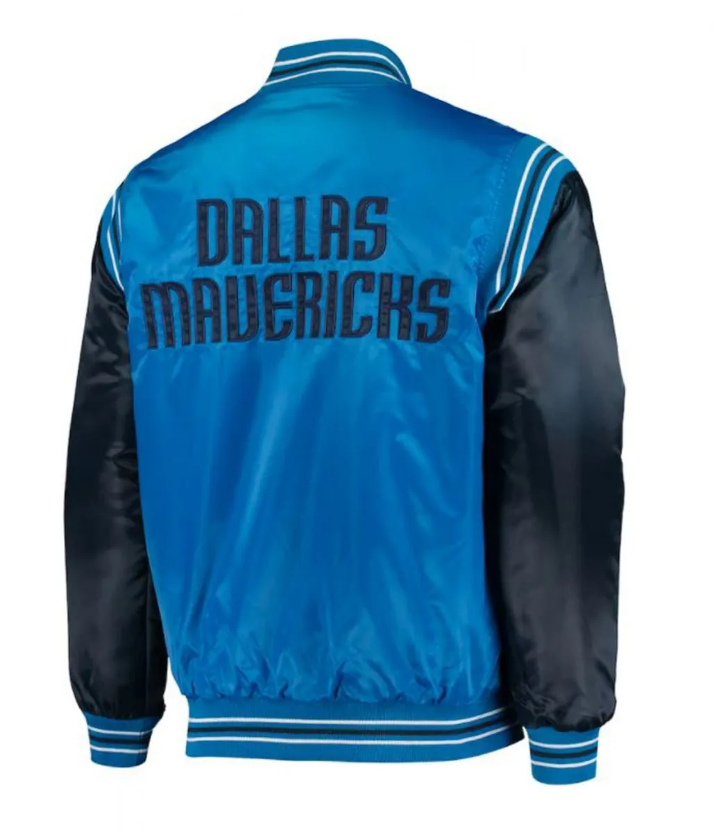 Varsity Dallas Mavericks Blue Satin Jacket Back