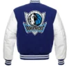 Varsity Dallas Mavericks NBA Blue And White Jacket Back