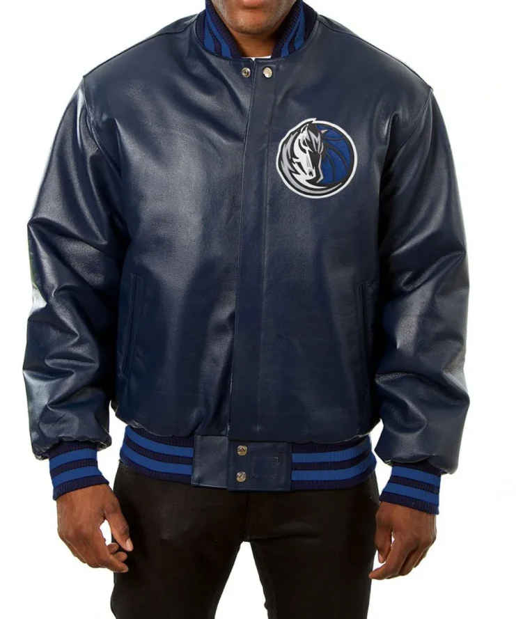Varsity Dallas Mavericks Navy Blue Leather Jacket
