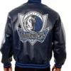 Varsity Dallas Mavericks Navy Blue Leather Jacket Back