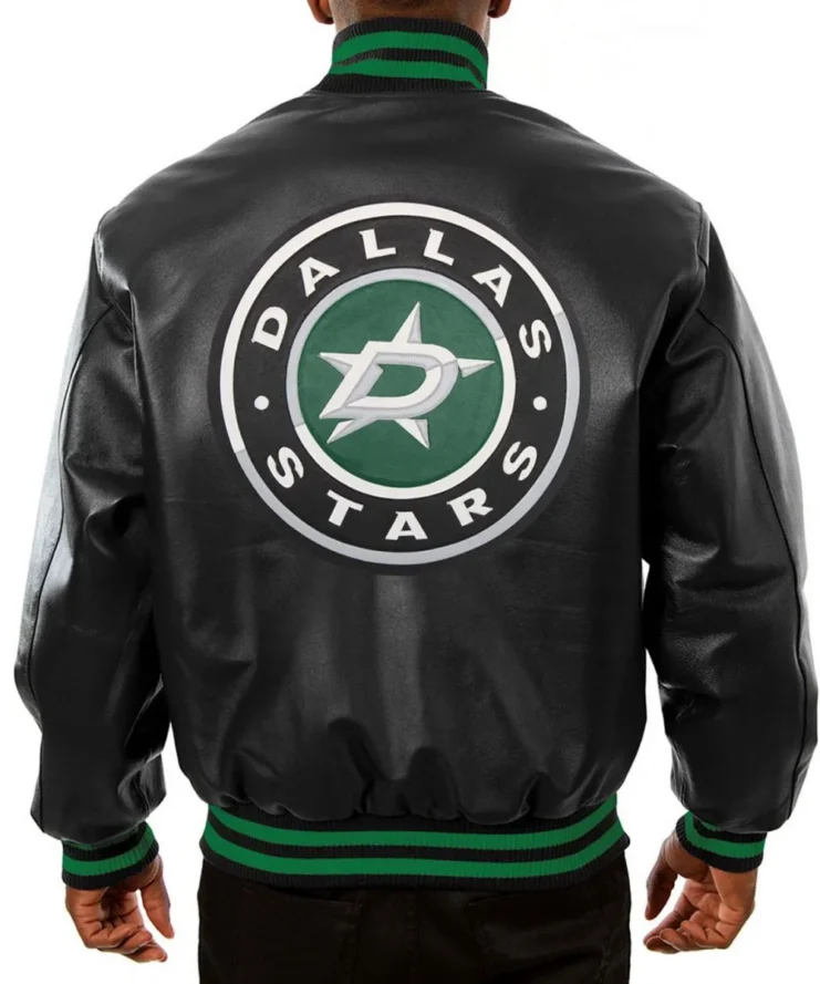 Varsity Dallas Stars Black Leather Jacket Back