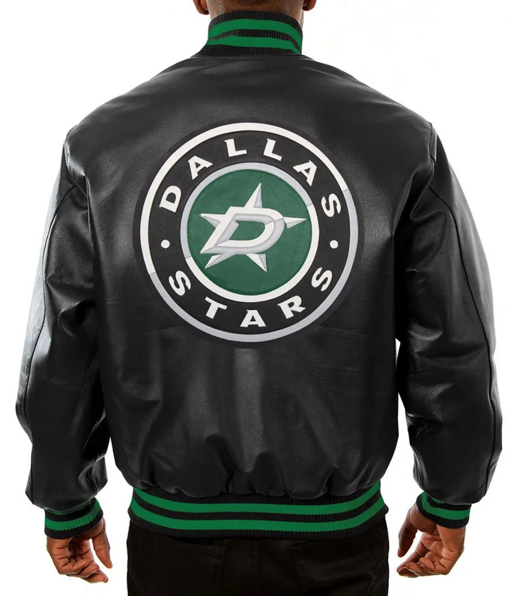 Varsity Dallas Stars Black Leather Jacket Back