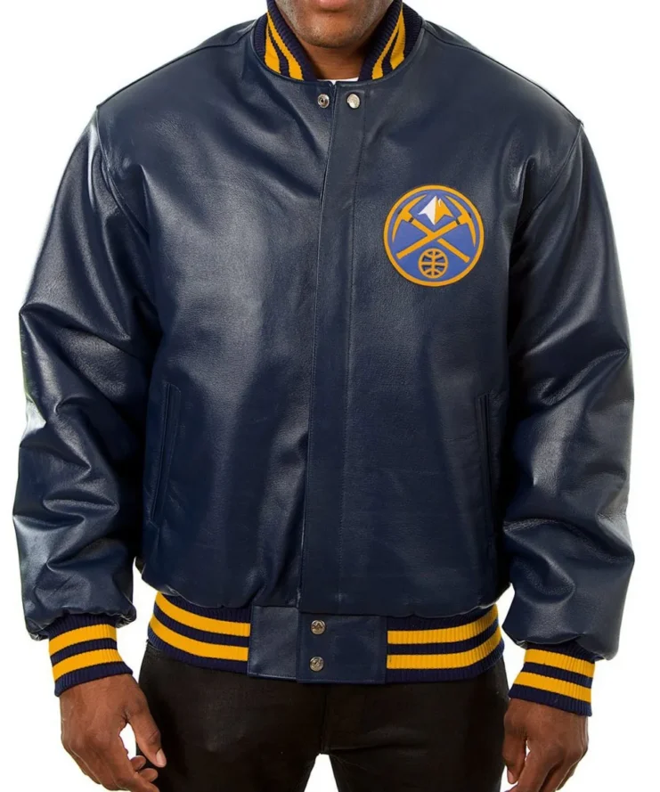 Varsity Denver Nuggets Navy Blue Leather Jacket