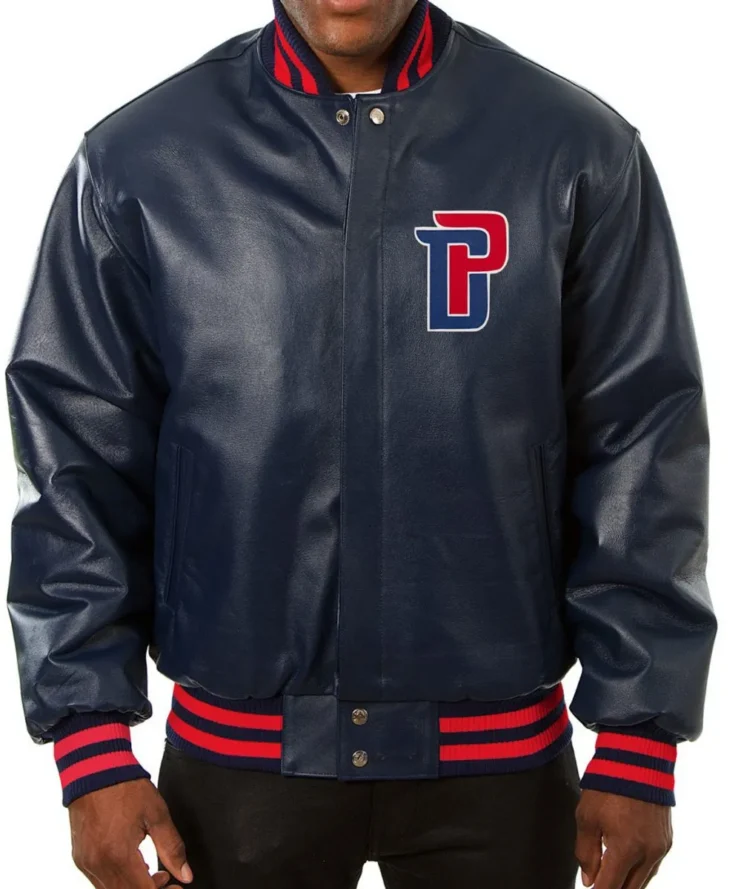 Varsity Detroit Pistons Navy Blue Leather Jacket