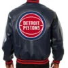 Varsity Detroit Pistons Navy Blue Leather Jacket Back
