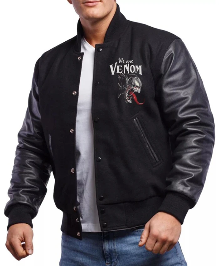 Venom Design Embroidery Black Varsity Jacket