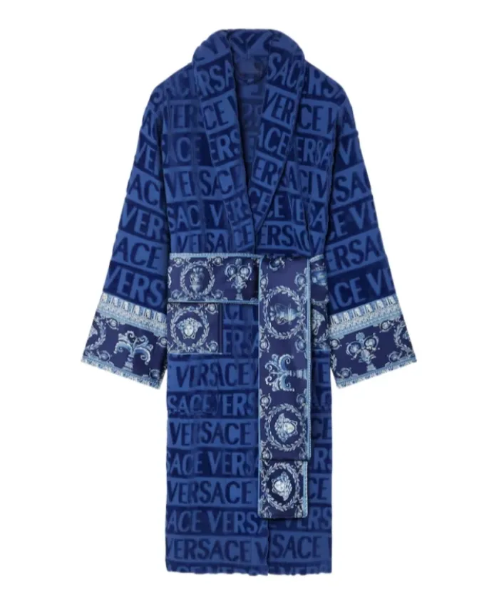 Versace All Over Motif Belted Robe
