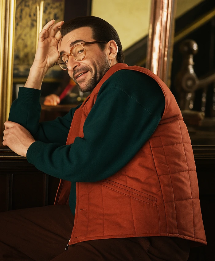 Vinnie TV Series Brassic Season 07 Joe Gilgun Zip Up Closure Rib Knitted Collar Sleeveless Orange Vest