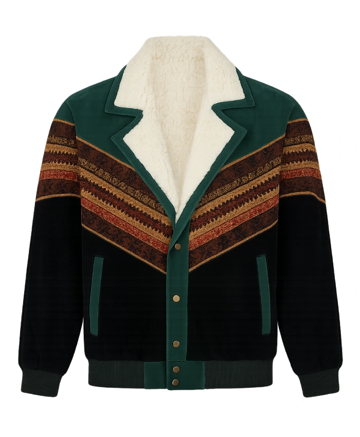 Vintage 80s Aztec Suede Bomber Jacket In Multicolor