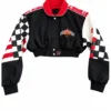 Vintage 90s NASCAR Black Coca Cola 600 Race Cropped Jacket For Sale