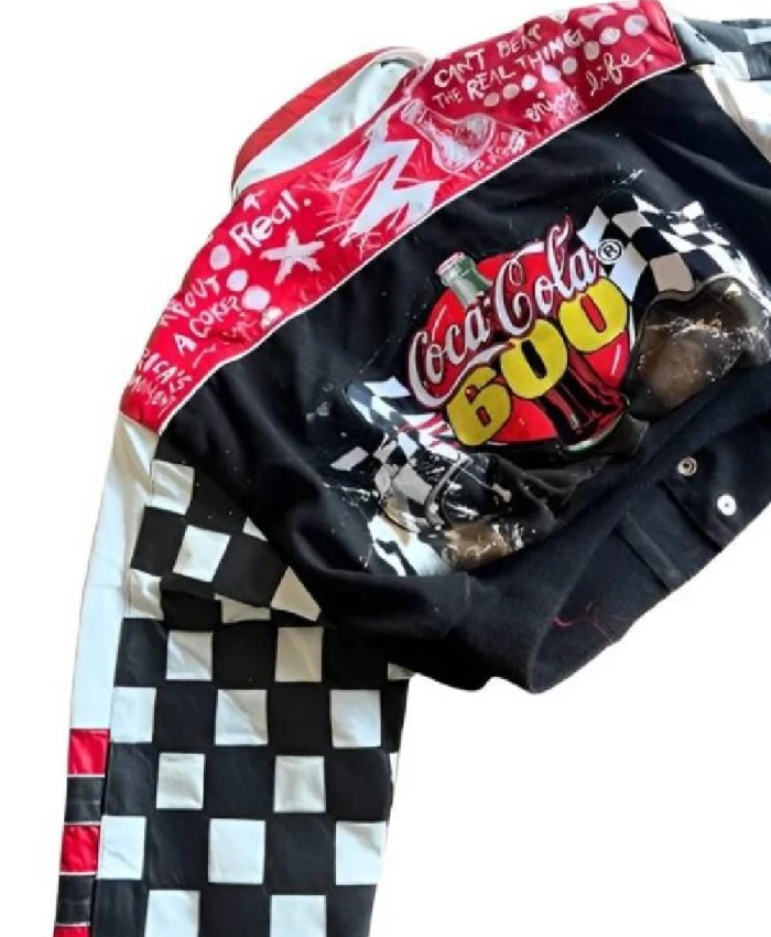 Vintage 90s NASCAR Black Coca Cola 600 Race Cropped Jacket Sale