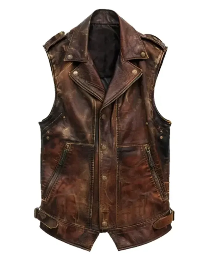 Vintage Amell Distressed Brown Leather Vest