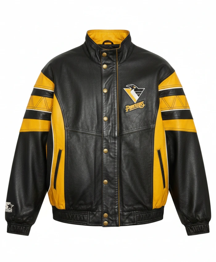Vintage Pittsburgh Penguins X Starter Black And Yellow Leather Jacket