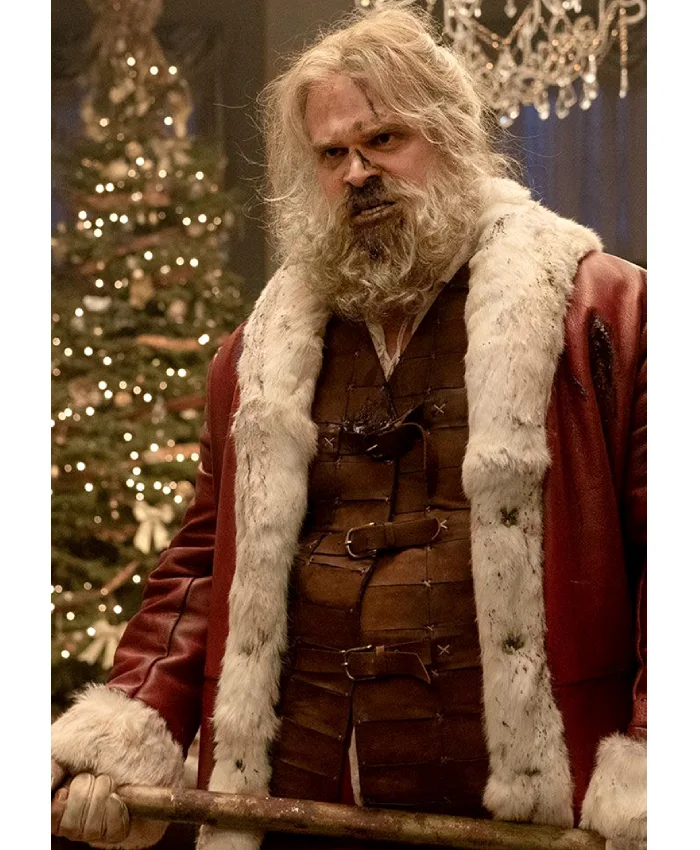 Violent Night David Harbour Maroon Leather Santa Coat
