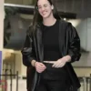 WNBA Playoffs Semifinal 2025 Caitlin Clark Black Leather Jacket