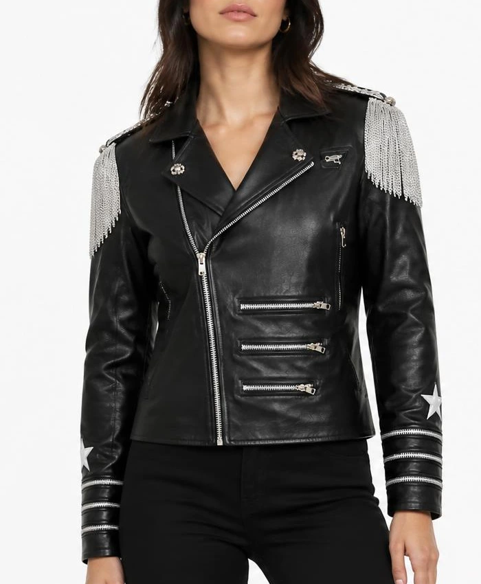 WWE Bret Hart The Hitman Black Leather Jacket Womens