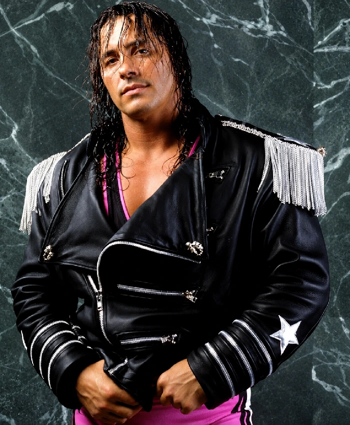 WWE Bret Hart The Hitman Black Leather Jacket