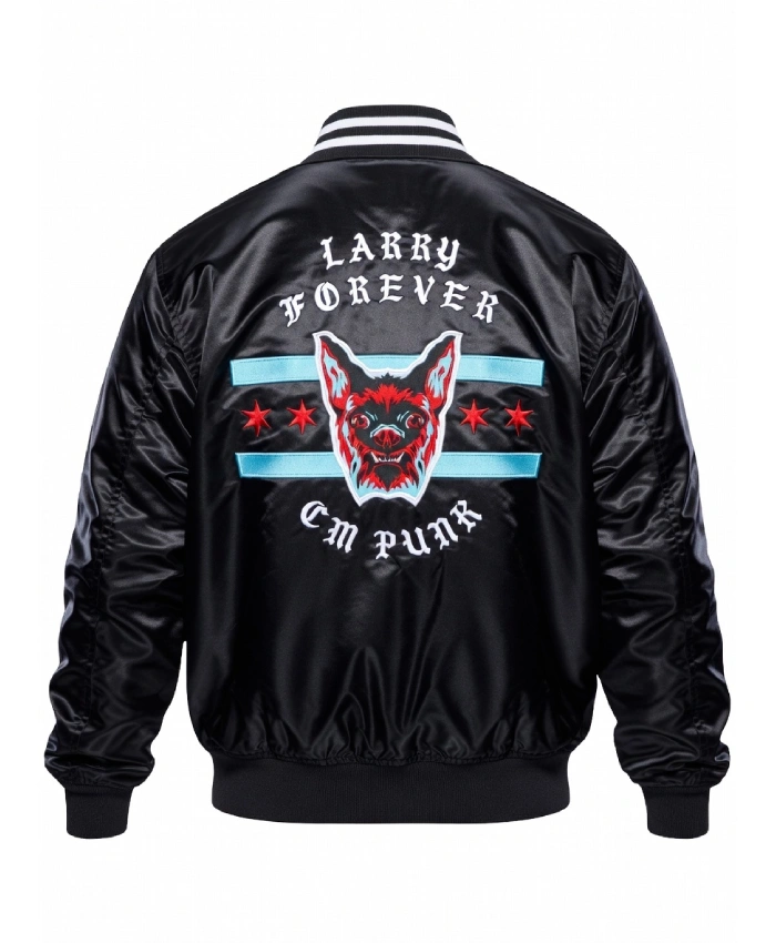 WWE Elimination Chamber CM Punk Larry Forever Black Satin Varsity Jacket