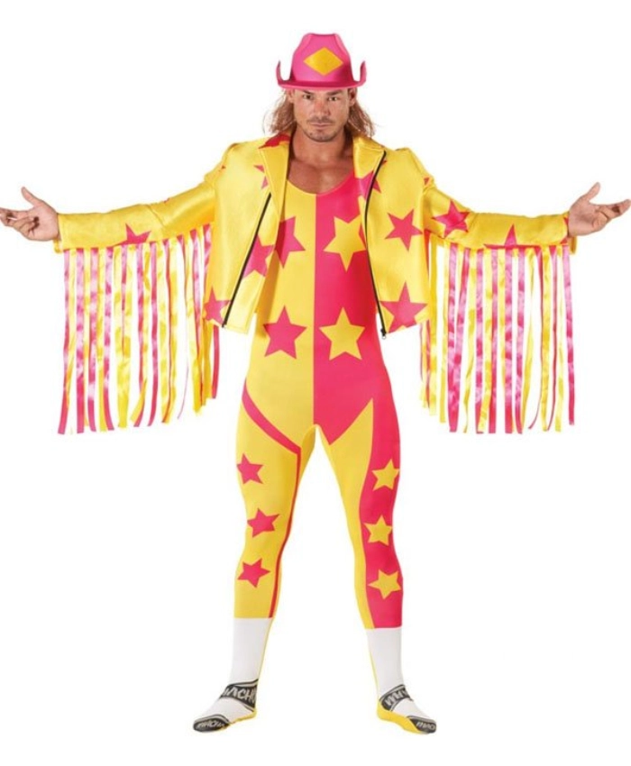 WWE Macho Man Randy Savage Yellow And Pink Halloween Leather Jacket
