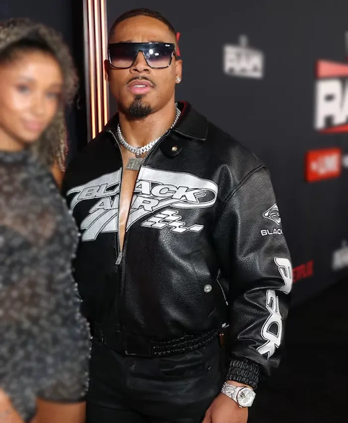 Alternative view of WWE RAW Event Carmelo Hayes Black Leather Jacket