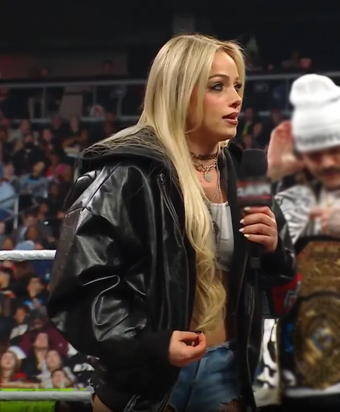 WWE RAW Liv Morgan Black Leather Bomber Hooded Jacket